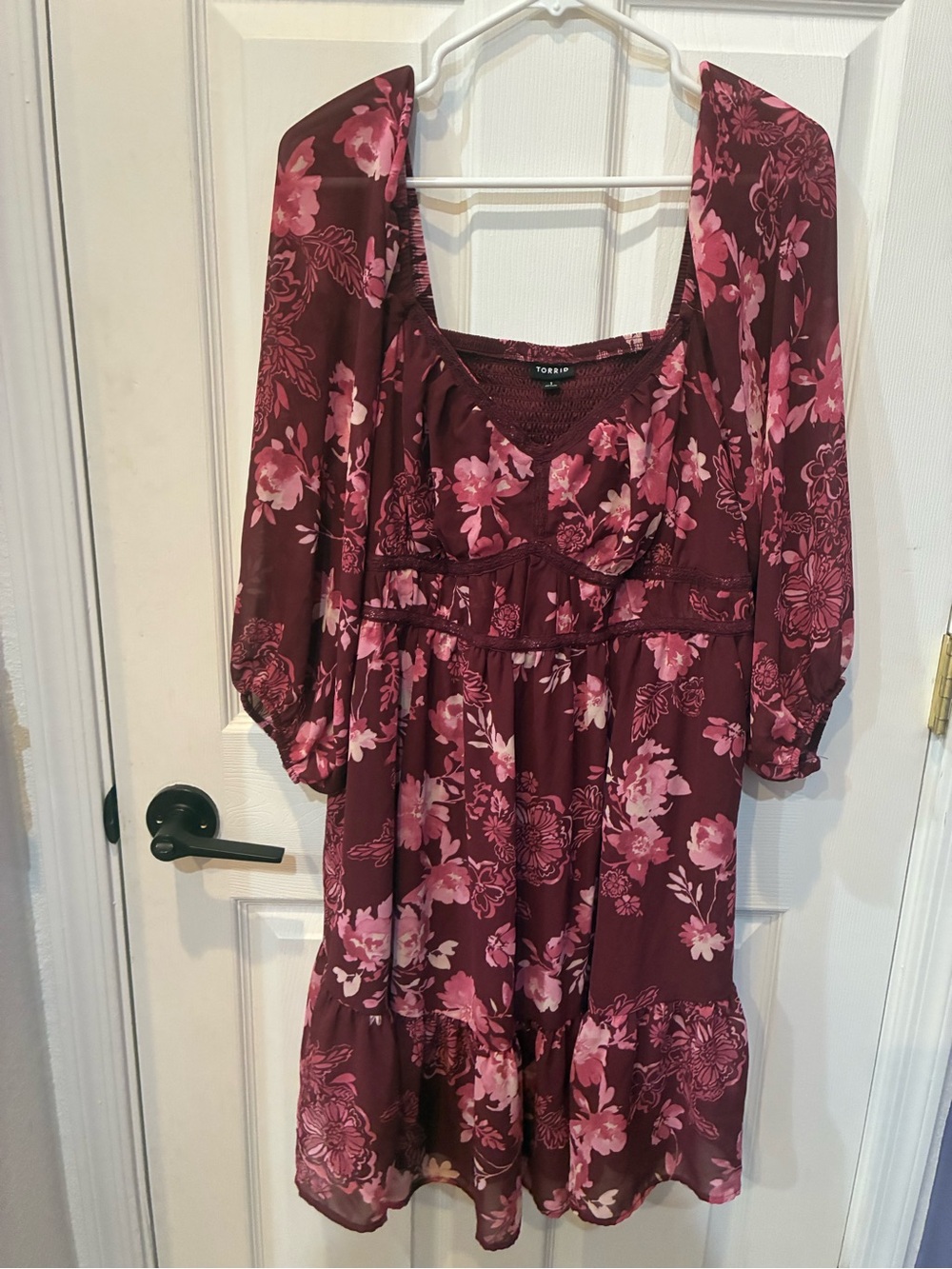 torrid Wine Floral Long Sleeve Empire Dress